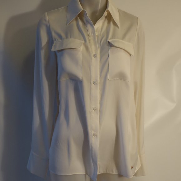 NWD Womens Chris Gramer Ivory White Chest Pockets Button Top Blouse 1 US/M * - Picture 1 of 13